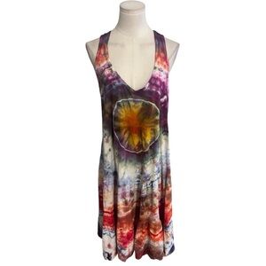 Colorful Tie-Dye Sleeveless Midi Dress Concert Festival 70’s Party Sz M Handmade